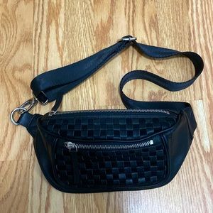 Topshop Basketweave / Woven Leather Belt Bag - Black